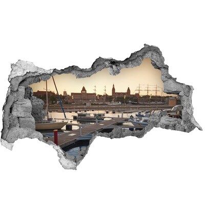 Sticker mural effet trou 3d Le port au coucher du soleil