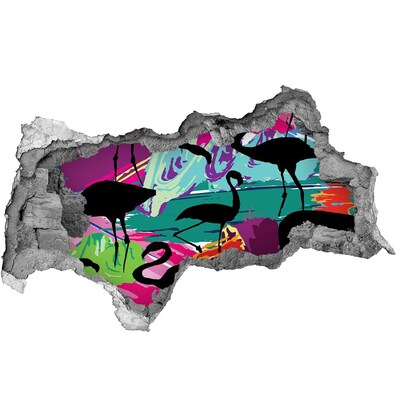 Sticker mural effet trou 3d Flamants roses sur une plage tropicale