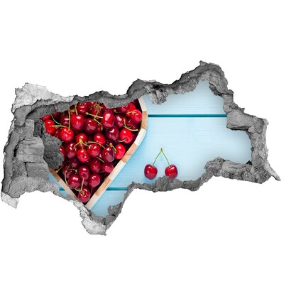 Autocollant mural trou Cerises sucrées sur fond bleu