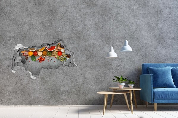 Sticker mural effet trou 3d Une cuisine pleine d'épices