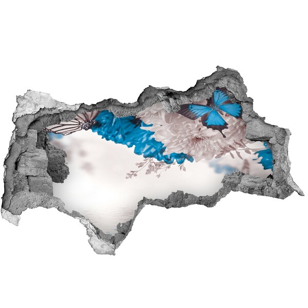 Sticker trou dans le mur Paysage floral avec des papillons