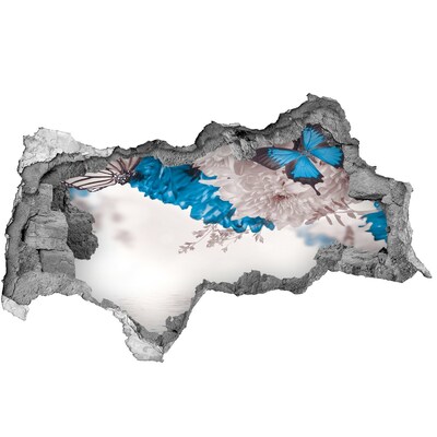 Sticker trou dans le mur Paysage floral avec des papillons