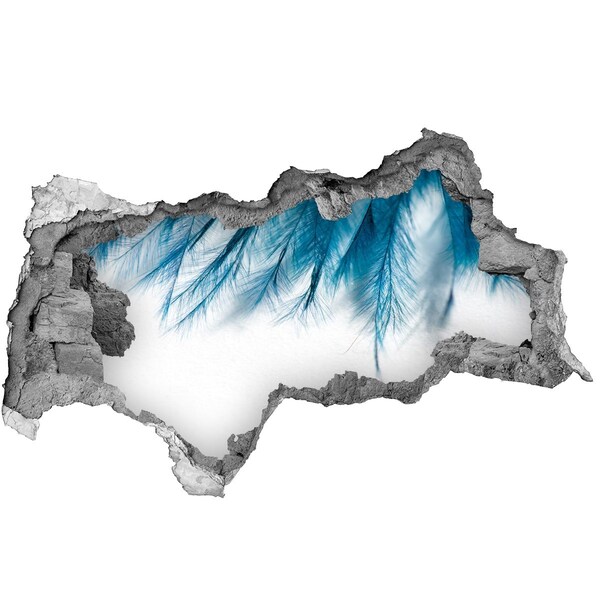 Sticker trou dans le mur Plumes bleues dans le béton