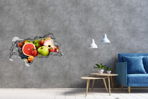 Autocollant à effet 3d trou Des fruits frais dans un trou dans le mur