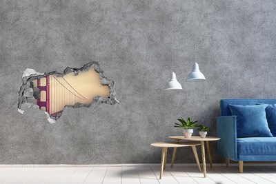 Sticker mural effet trou 3d Le pont du Golden Gate dans les nuages