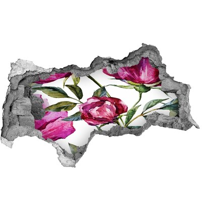 Autocollant mural trou Pivoines roses béton