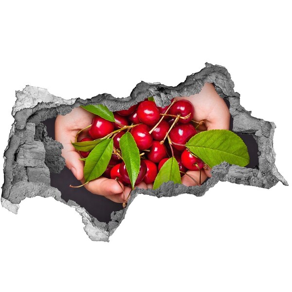 Autocollant à effet 3d trou Des cerises rouges dans les mains