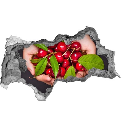 Autocollant à effet 3d trou Des cerises rouges dans les mains