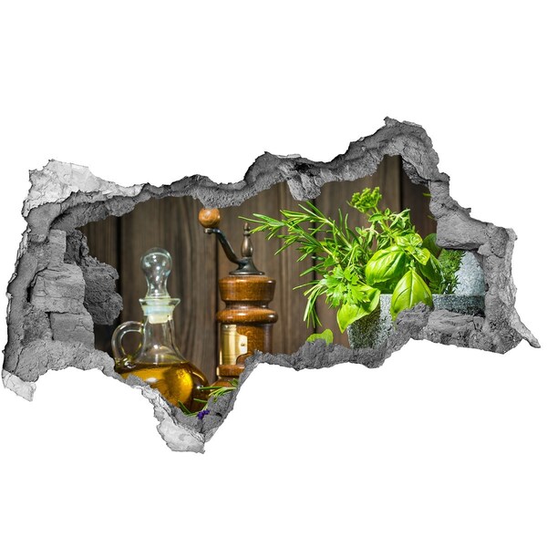 Sticker mural effet trou 3d Coin herbes aromatiques dans la cuisine