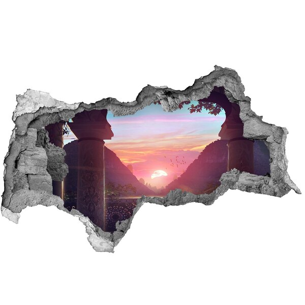 Sticker mural effet trou 3d Coucher de soleil dans une vallée de montagne