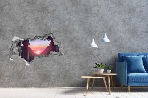 Sticker mural effet trou 3d Coucher de soleil dans une vallée de montagne