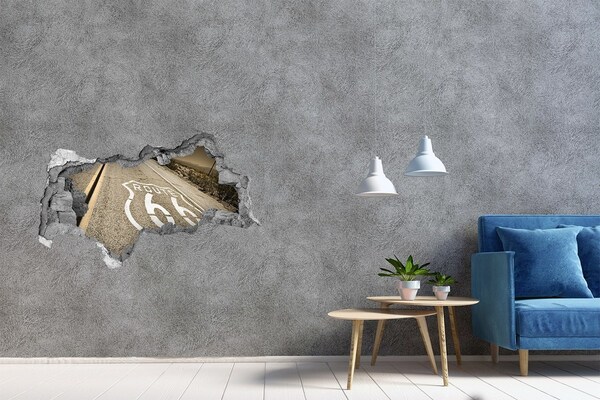 Sticker trou dans le mur Route 66 en béton