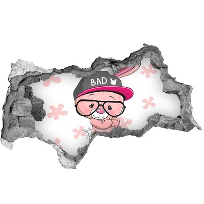 Autocollant mural trou Lapin avec un chapeau