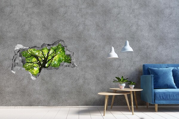 Sticker mural effet trou 3d Forêt verte dans un trou dans le mur