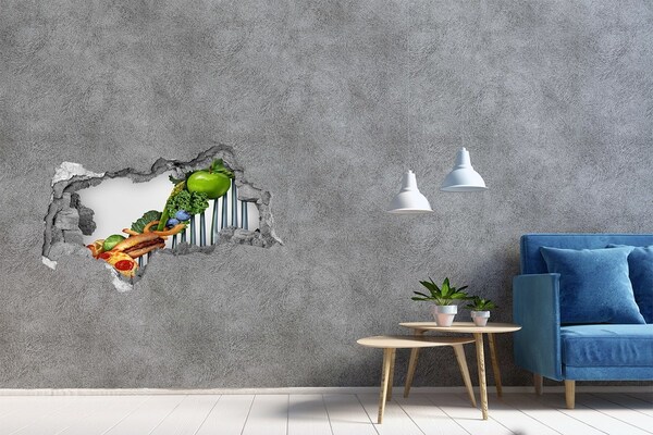 Sticker mural effet trou 3d Le monde culinaire derrière le mur