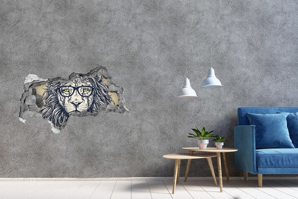 Autocollant à effet 3d trou Lion hipster béton