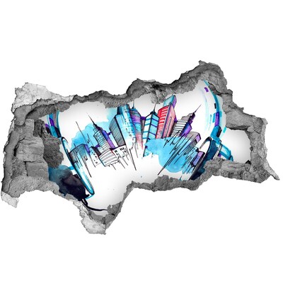 Sticker trou dans le mur Une ville moderne en ruines