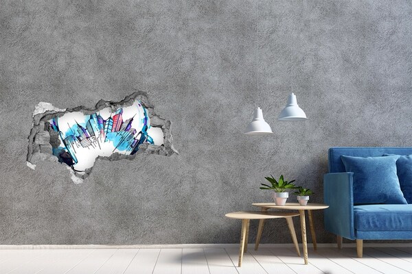 Sticker trou dans le mur Une ville moderne en ruines