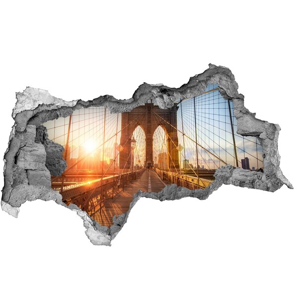 Sticker mural effet trou 3d Le pont de Brooklyn au coucher du soleil