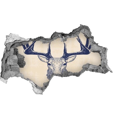 Autocollant à effet 3d trou Un cerf en mouvement dans un trou dans le mur