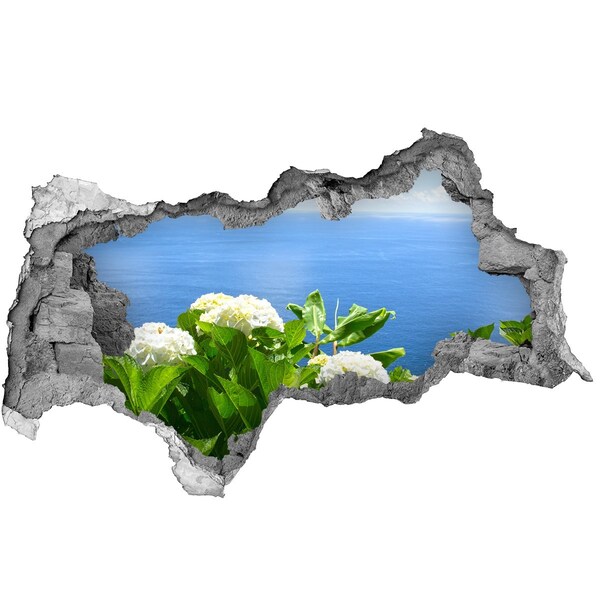 Autocollant à effet 3d trou Vue de la mer à travers un trou dans le mur