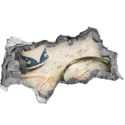 Autocollant à effet 3d trou Carte avec loupe dans un trou dans le mur