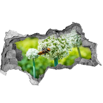 Sticker mural effet trou 3d prairie fleurie avec une abeille