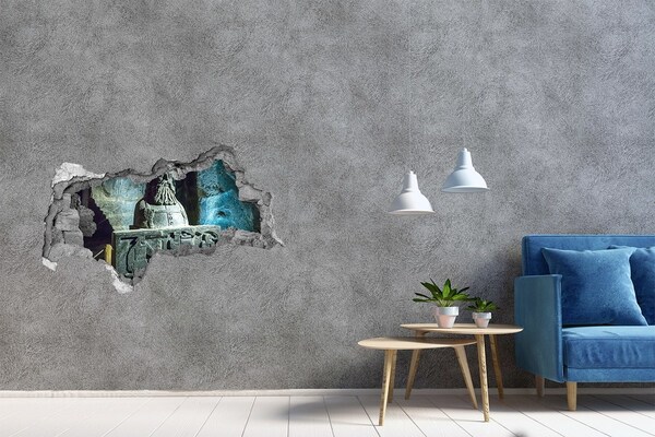 Sticker mural effet trou 3d Sculpture rupestre ancienne