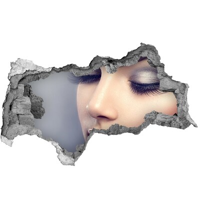 Sticker mural effet trou 3d Un visage sensuel dans un mur brisé