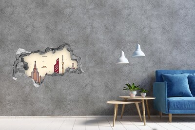 Sticker mural effet trou 3d Panorama urbain moderne