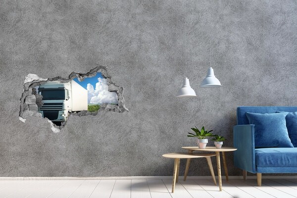 Autocollant mural trou Un camion sur la route à travers un trou dans le mur