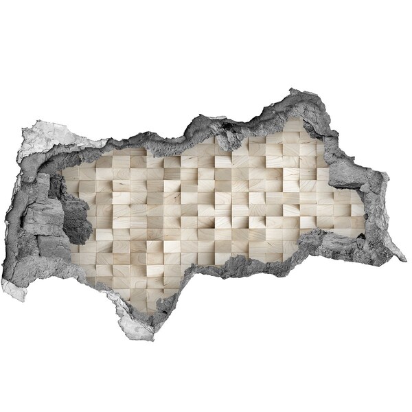 Autocollant à effet 3d trou Un mur abîmé orné d'une mosaïque en bois