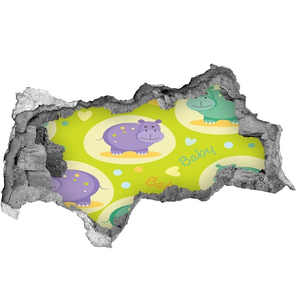 Autocollant mural trou Hippopotames dans un cadre coloré