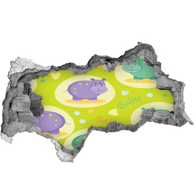 Autocollant mural trou Hippopotames dans un cadre coloré