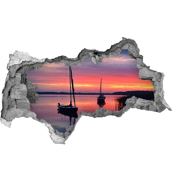 Sticker trou dans le mur Coucher de soleil sur le lac