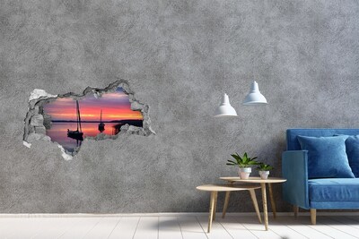 Sticker trou dans le mur Coucher de soleil sur le lac