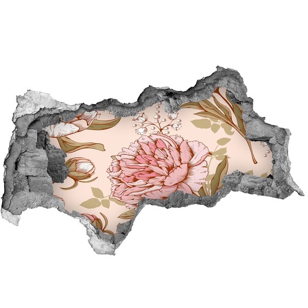Sticker mural effet trou 3d Pivoines autocollantes béton