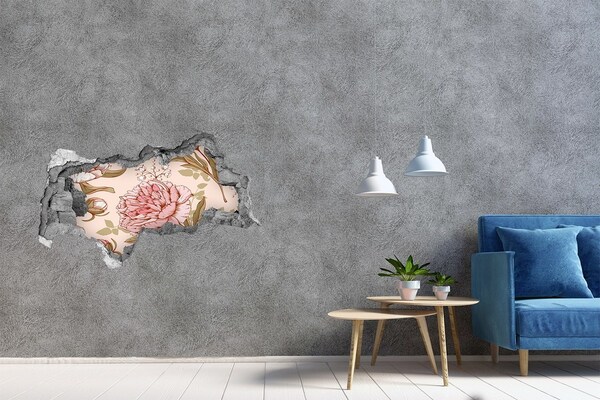 Sticker mural effet trou 3d Pivoines autocollantes béton