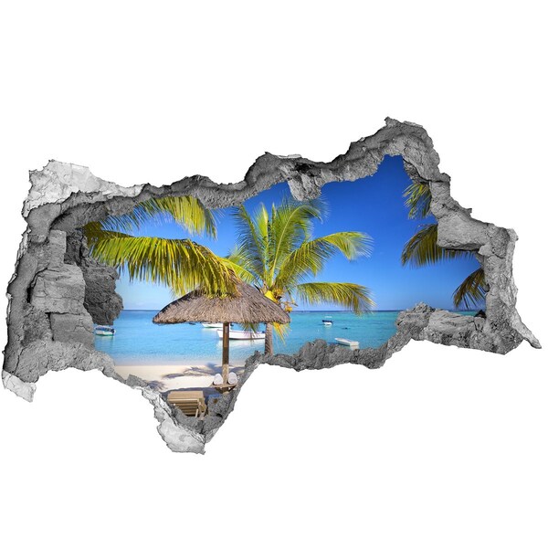 Sticker mural effet trou 3d Plage tropicale avec des palmiers