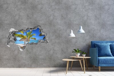 Sticker mural effet trou 3d Plage tropicale avec des palmiers