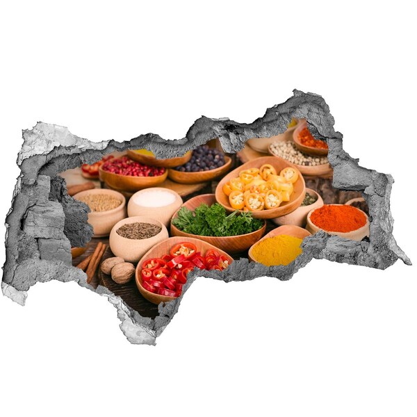 Sticker mural effet trou 3d Une cuisine pleine d'épices