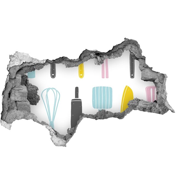 Autocollant mural trou Des ustensiles de cuisine dans un trou dans le mur