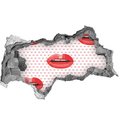 Sticker mural effet trou 3d Des lèvres dans des cœurs