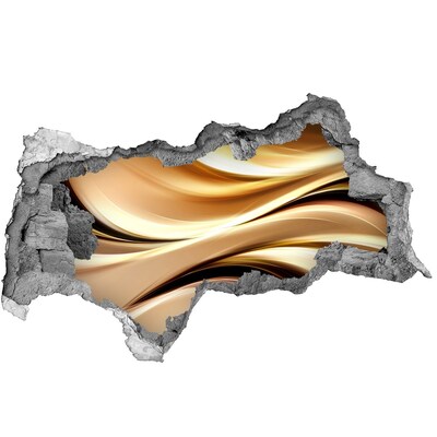 Sticker mural effet trou 3d Vagues dorées dans le mur