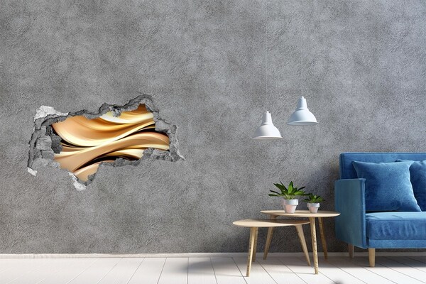 Sticker mural effet trou 3d Vagues dorées dans le mur