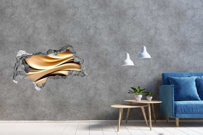 Sticker mural effet trou 3d Vagues dorées dans le mur