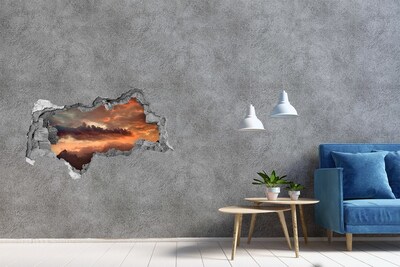 Sticker mural effet trou 3d Coucher de soleil dans les montagnes