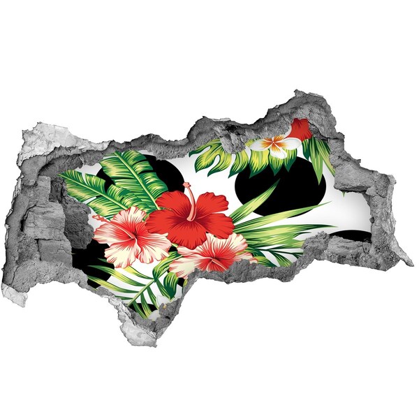 Sticker mural effet trou 3d Paradis tropical avec des fleurs