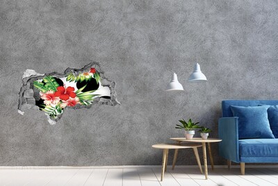 Sticker mural effet trou 3d Paradis tropical avec des fleurs
