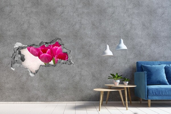 Sticker mural effet trou 3d Fleurs de couleur rose